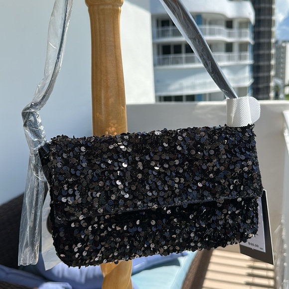 NICOLE MILLER BLACK SEQUIN BAG NWT - Picture 5 of 8